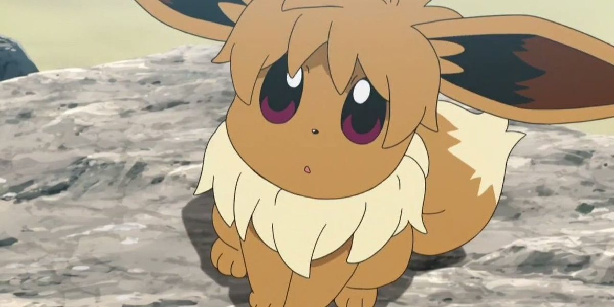 Eevee looking sad in the Pokémon anime
