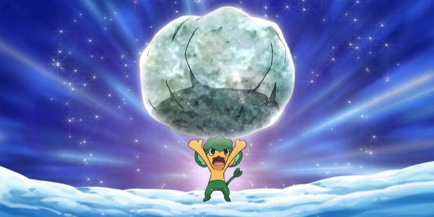 Pokemon Pansage performing Rock Tomb in Snow