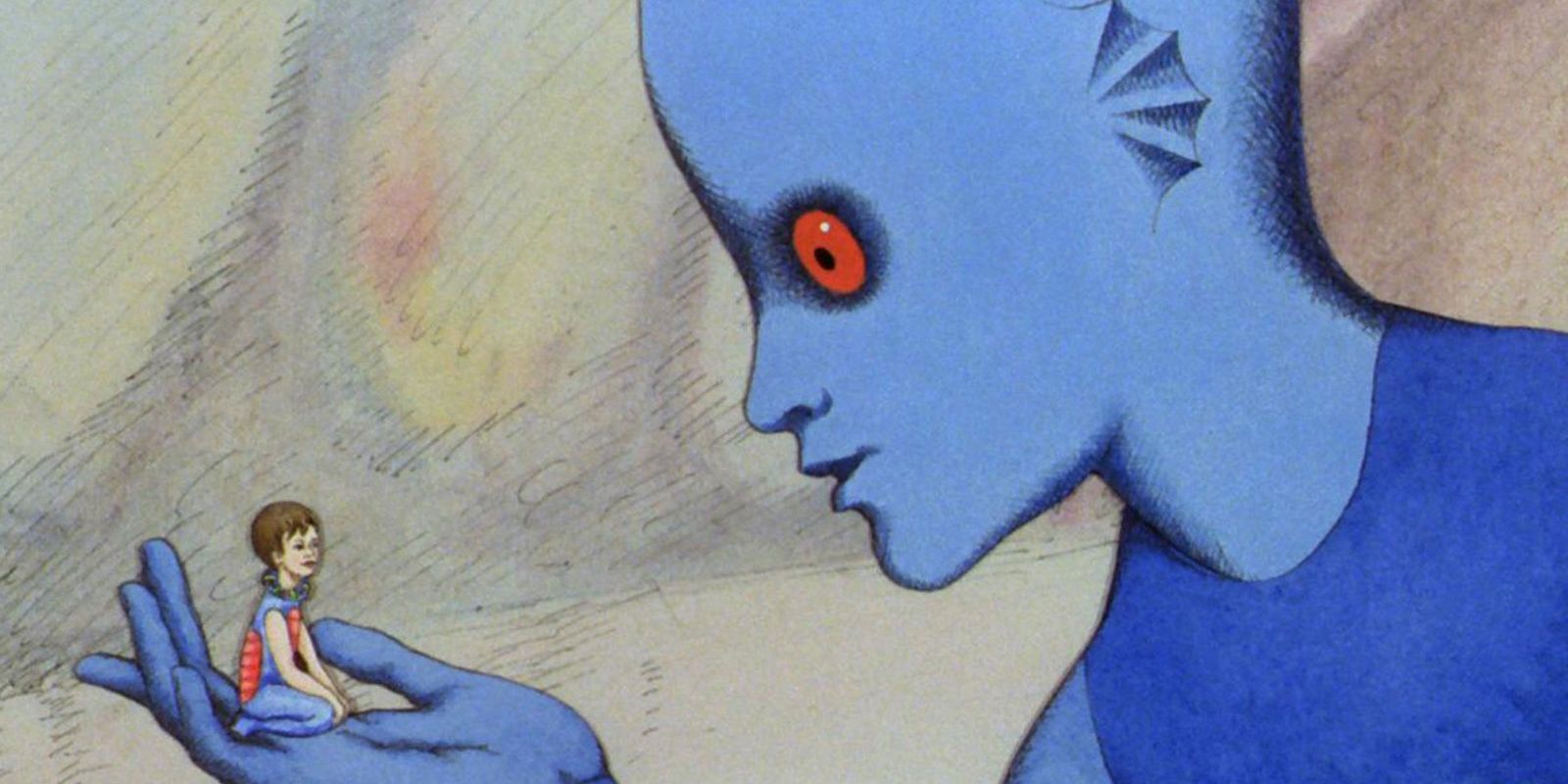 A blue giant holds an Onm in Fantastic Planet.