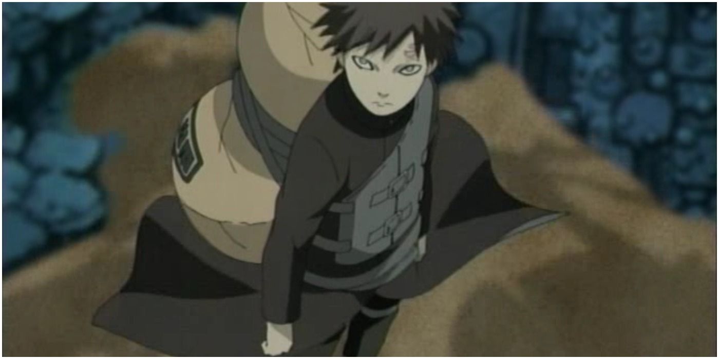 Gaara standing on sand in Naruto