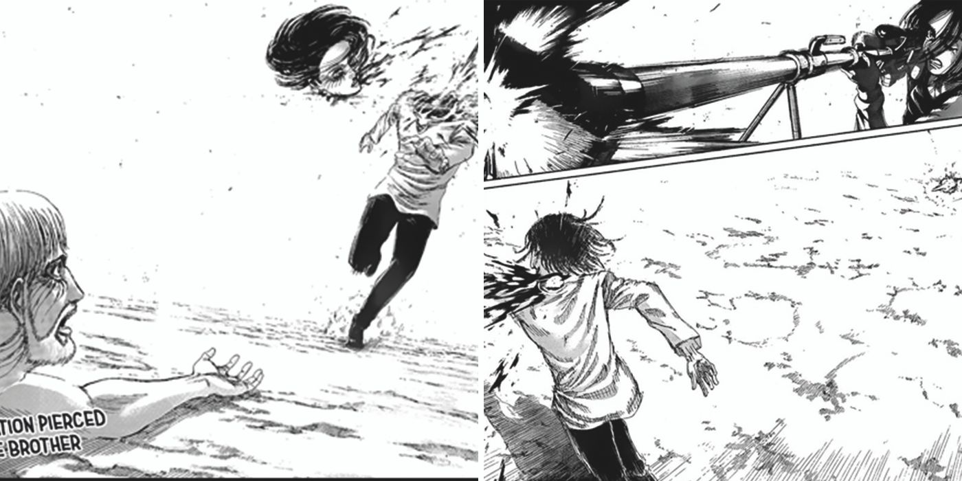 Gabo shoots Eren's head off in the Attack on Titan manga