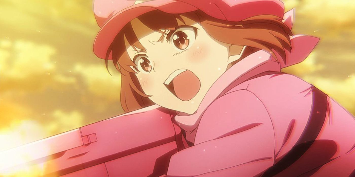 Karen disparando su arma en SAO Alternative: Gun Gale Online.