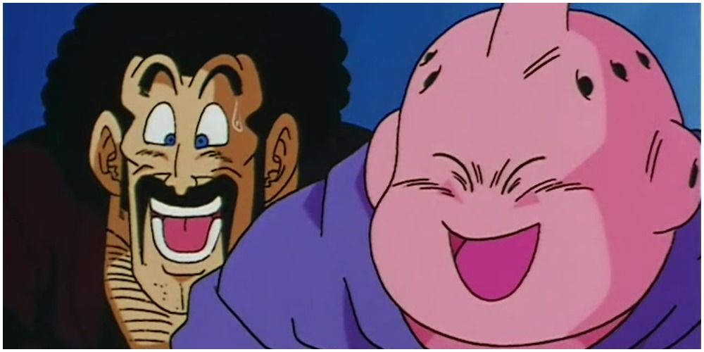 Mr. Satan (Hercule) and Majin Buu smiling Dragon Ball