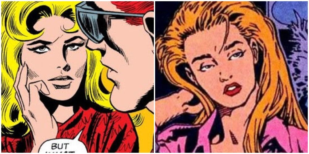 a split image showing two stills of the character Karen Page