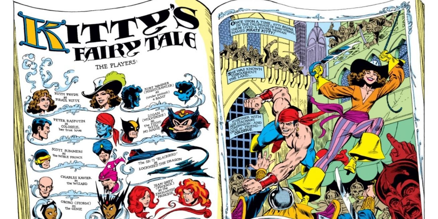Kitty Pryde in Kitty's Faiy Tale. X-Men #153 by Chris Claremont. Colossus. Nightcraeler. Lockheed. Cyclops.