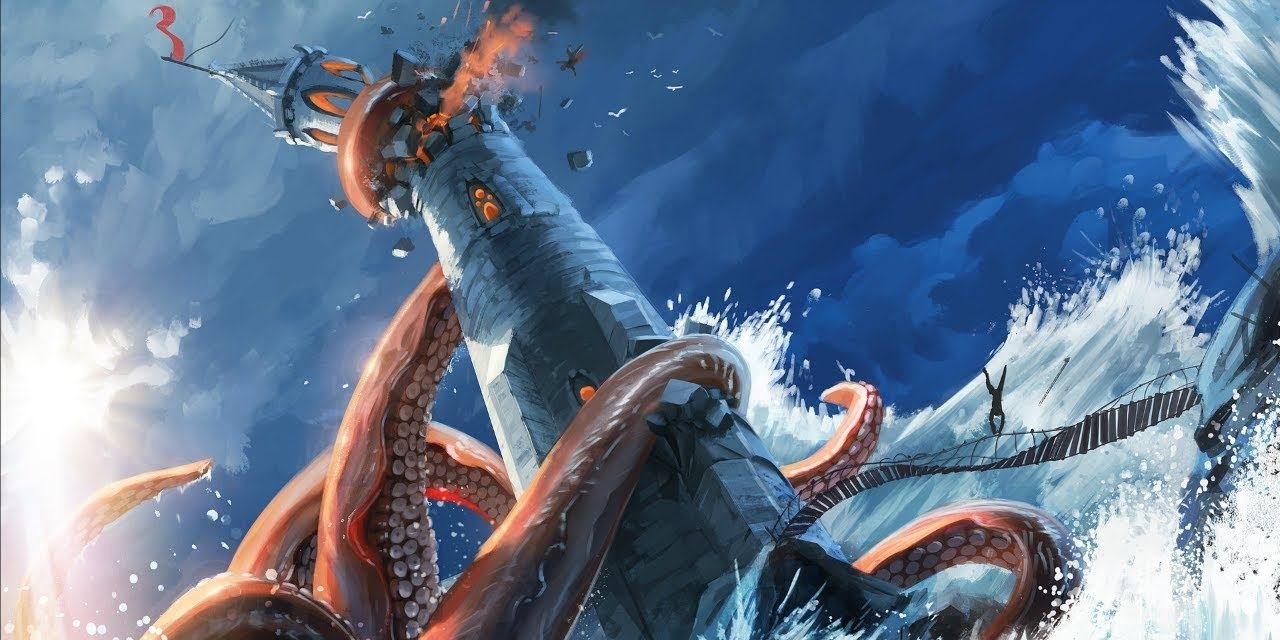 Kraken attacking a lighthouse in dnd