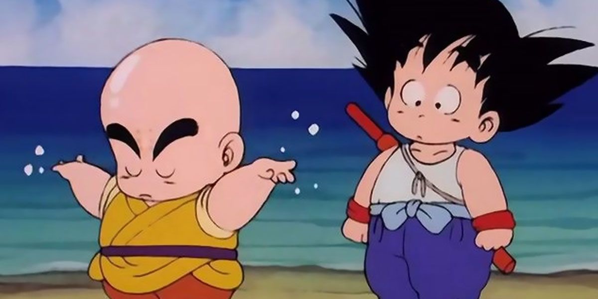 Krillin shows off in front of Goku