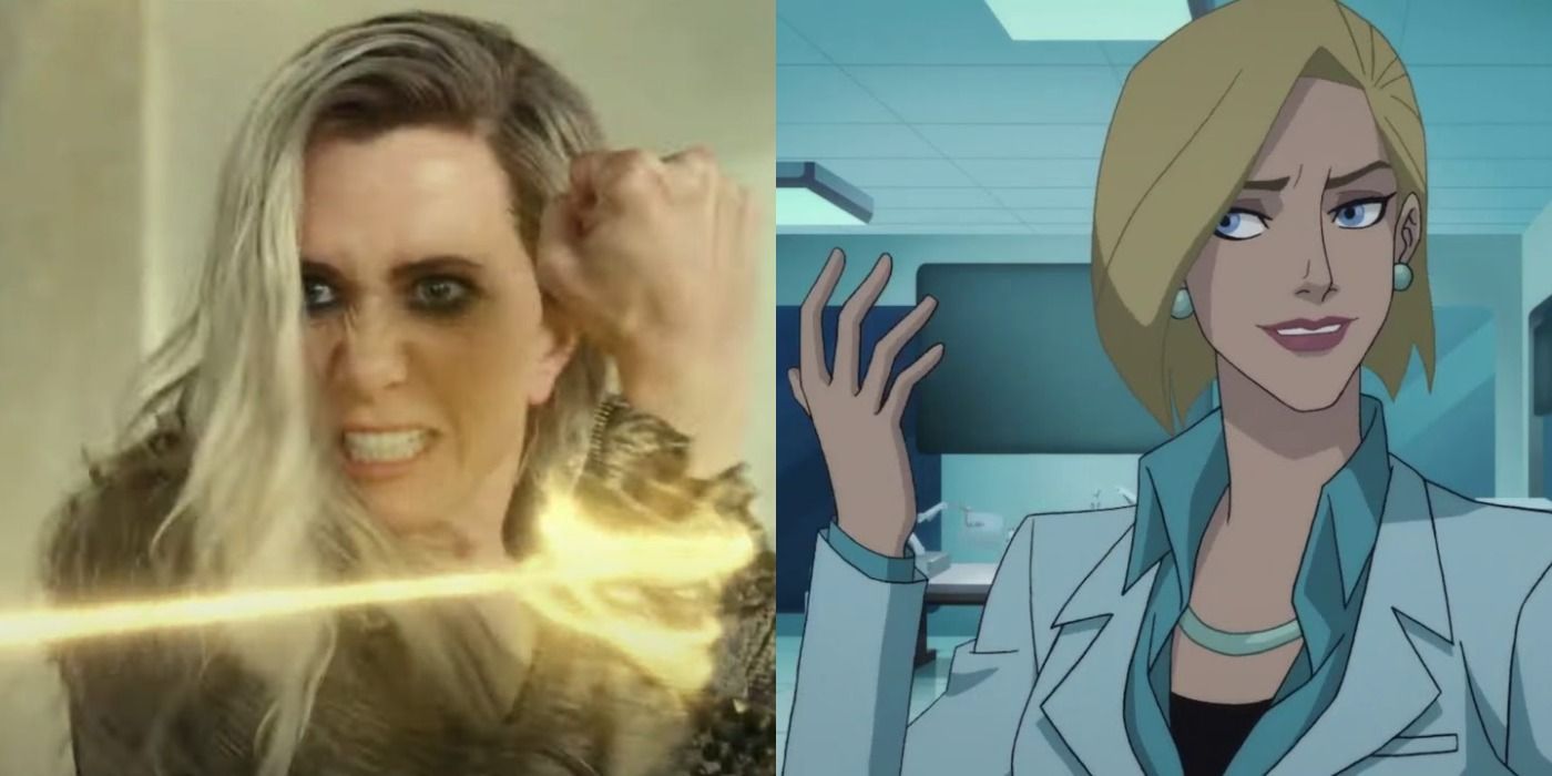 An image of Kristen Wiig in Wonder Woman 1984 next to an image of DC villainess Veronica Cale.