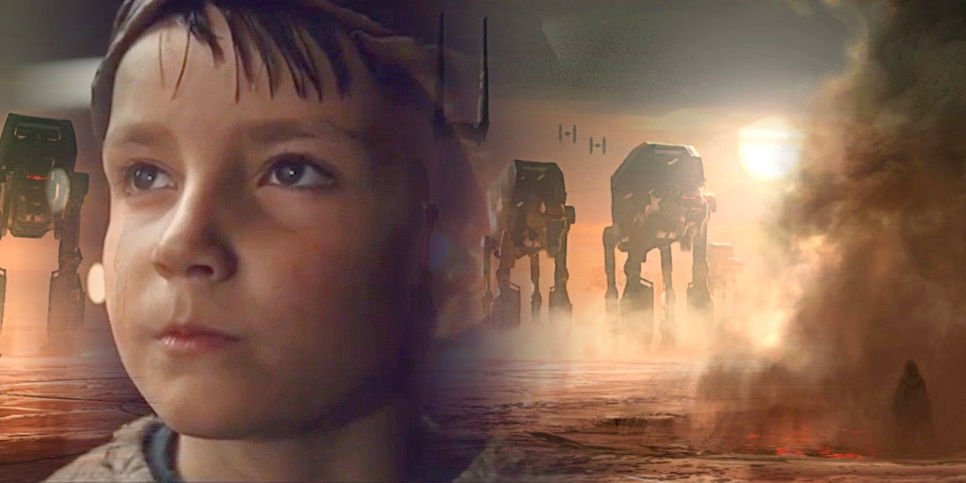 Broom Boy alongside First Order walkers in Star Wars: The Last Jedi.