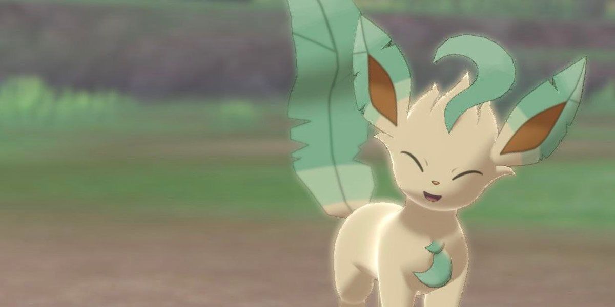Leafeon smiles in a Pokémon game.