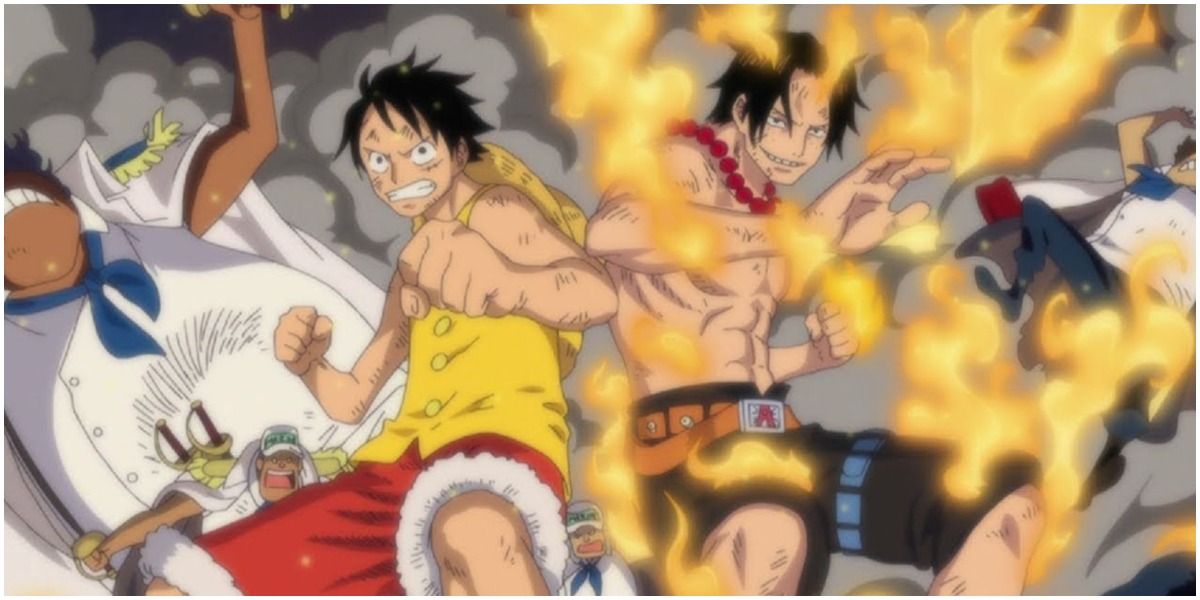 Luffy and Ace stand side by side at Marineford