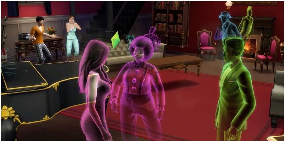 A bunch of Ghost Sims in a room