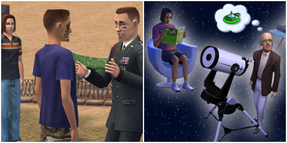 The Grunt family and the Curious family as they appear in The Sims 2