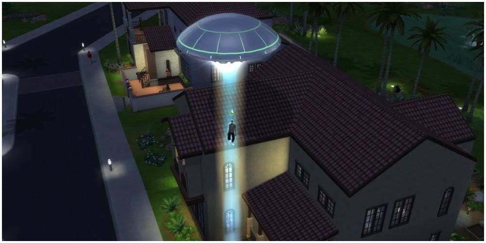 A Sim being abducted by an alien