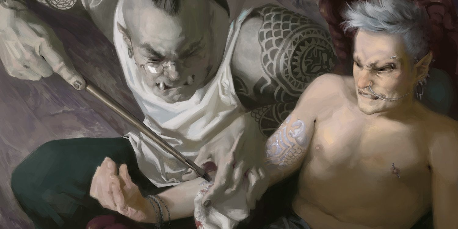 A character getting a magical tattoo in DnD