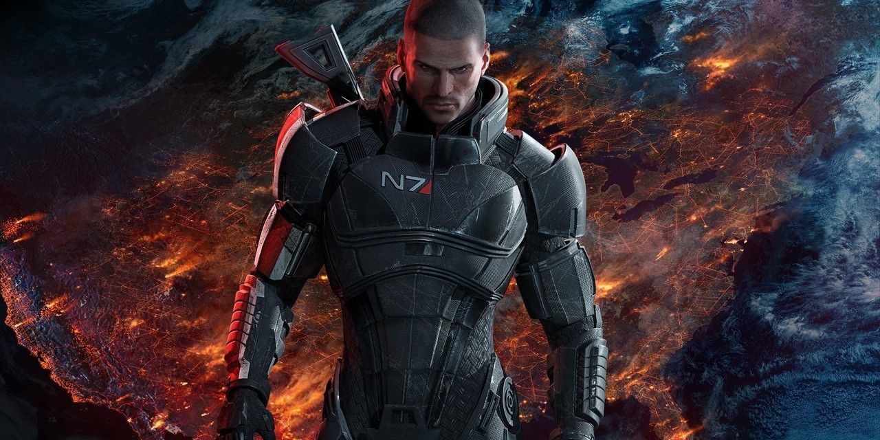 Male Shepard in front of Earth on the cover of Mass Effect 3 game
