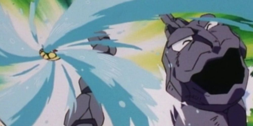 Onix gets hit by Squirtle's Hydro Pump, Pokemon