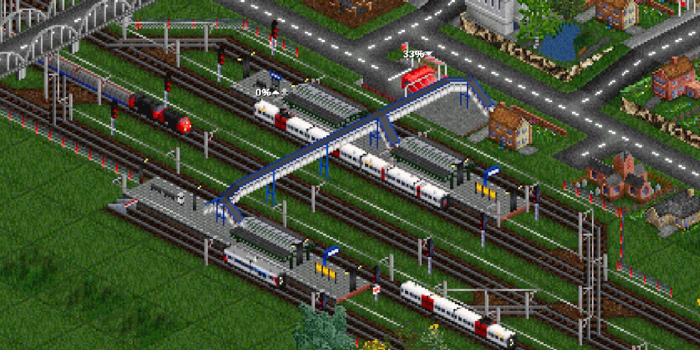 A screenshot of the transport infrastructure in OpenTTD