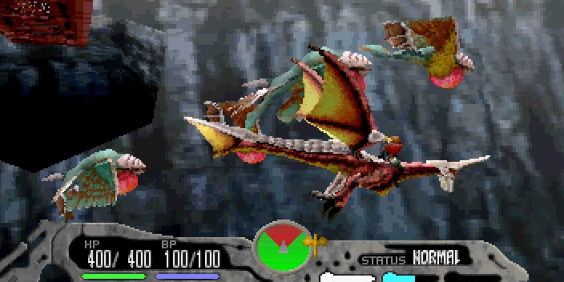 An aerial fight occurs in the Sega Saturn's Panzer Dragoon Saga