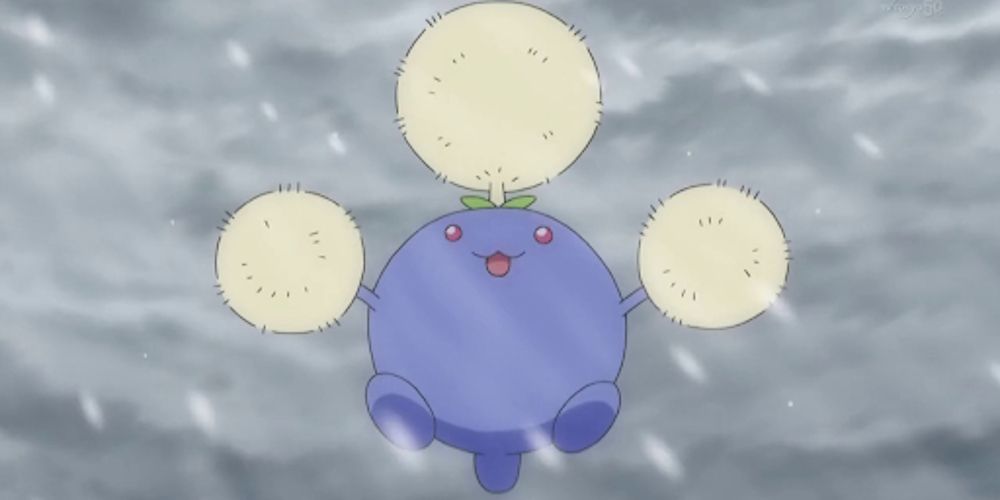 Jumpluff in the rain from the Pokémon anime.
