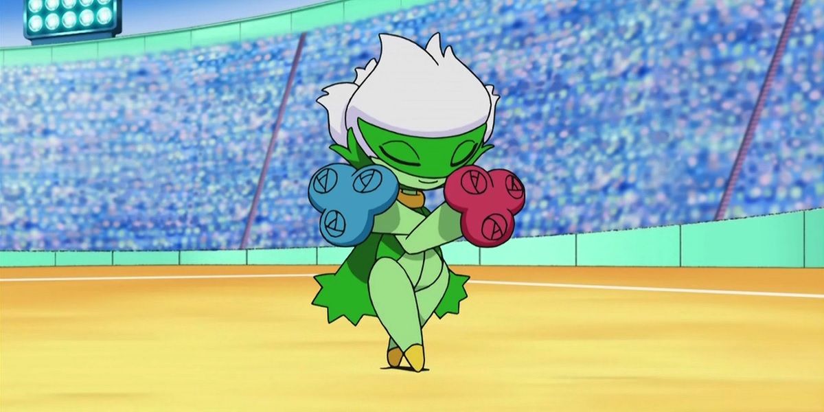 Roserade in a stadium from the Pokémon anime.