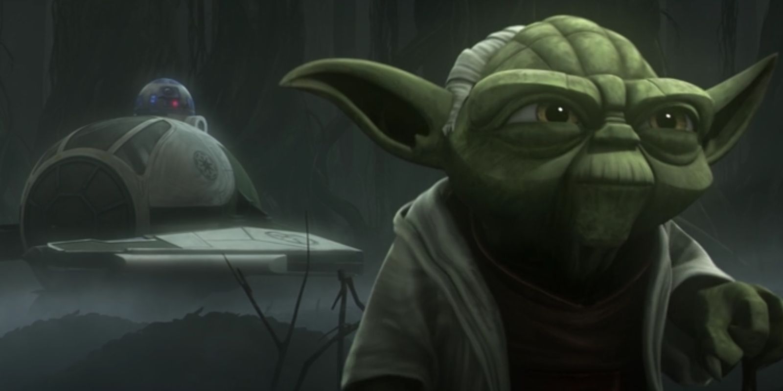 R2-D2 e Yoda em Dagobah em Star Wars: The Clone Wars