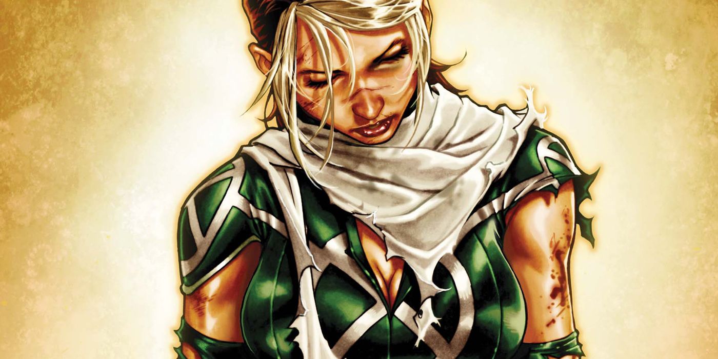 Rogue in a battle-damaged costume