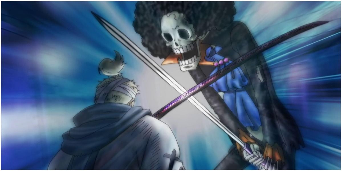 Ryuma clashing with Brook in One Piece's Thriller Bark