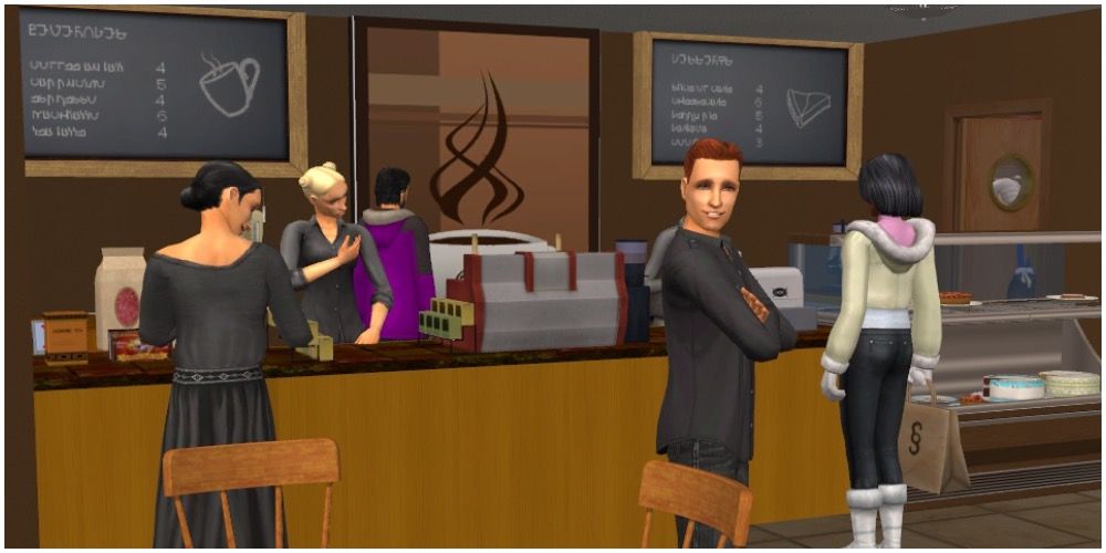 Sims at a coffee shop