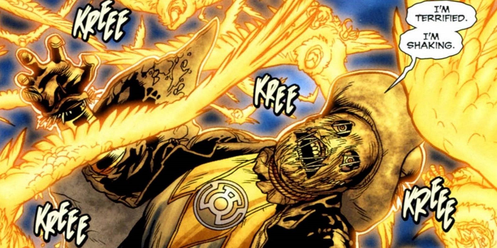 Scarecrow conjuring creatures with the Sinestro corps ring