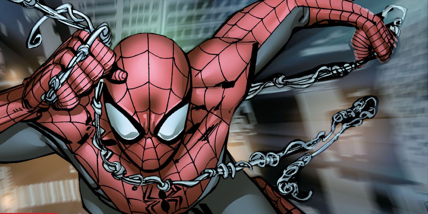 Spider-Man swinging on webs