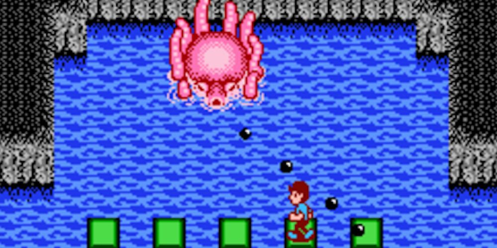Mike Jones fights an octopus in NES game, StarTropics