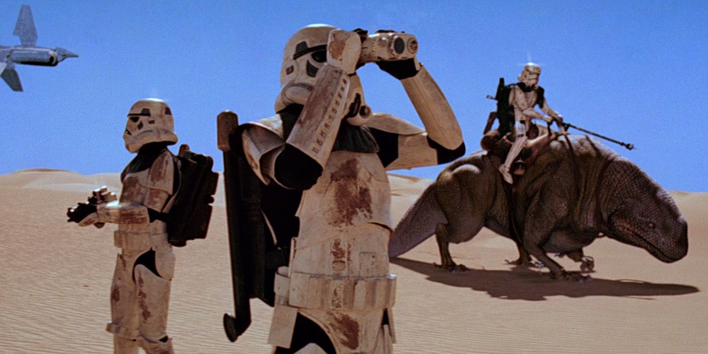 Stormtroopers searching the desert of Tatooine