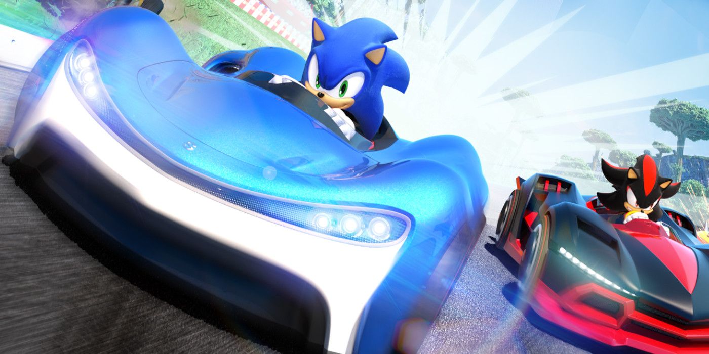 Sonic e Shadow correm na capa da Sonic Team Sonic Racing.