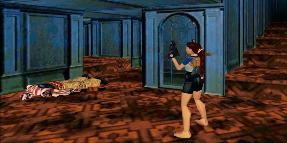 Lara Croft takes out a bad guy