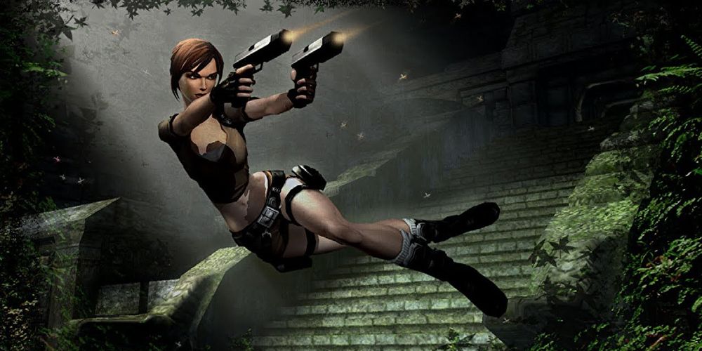 Lara Croft makes a diving shot