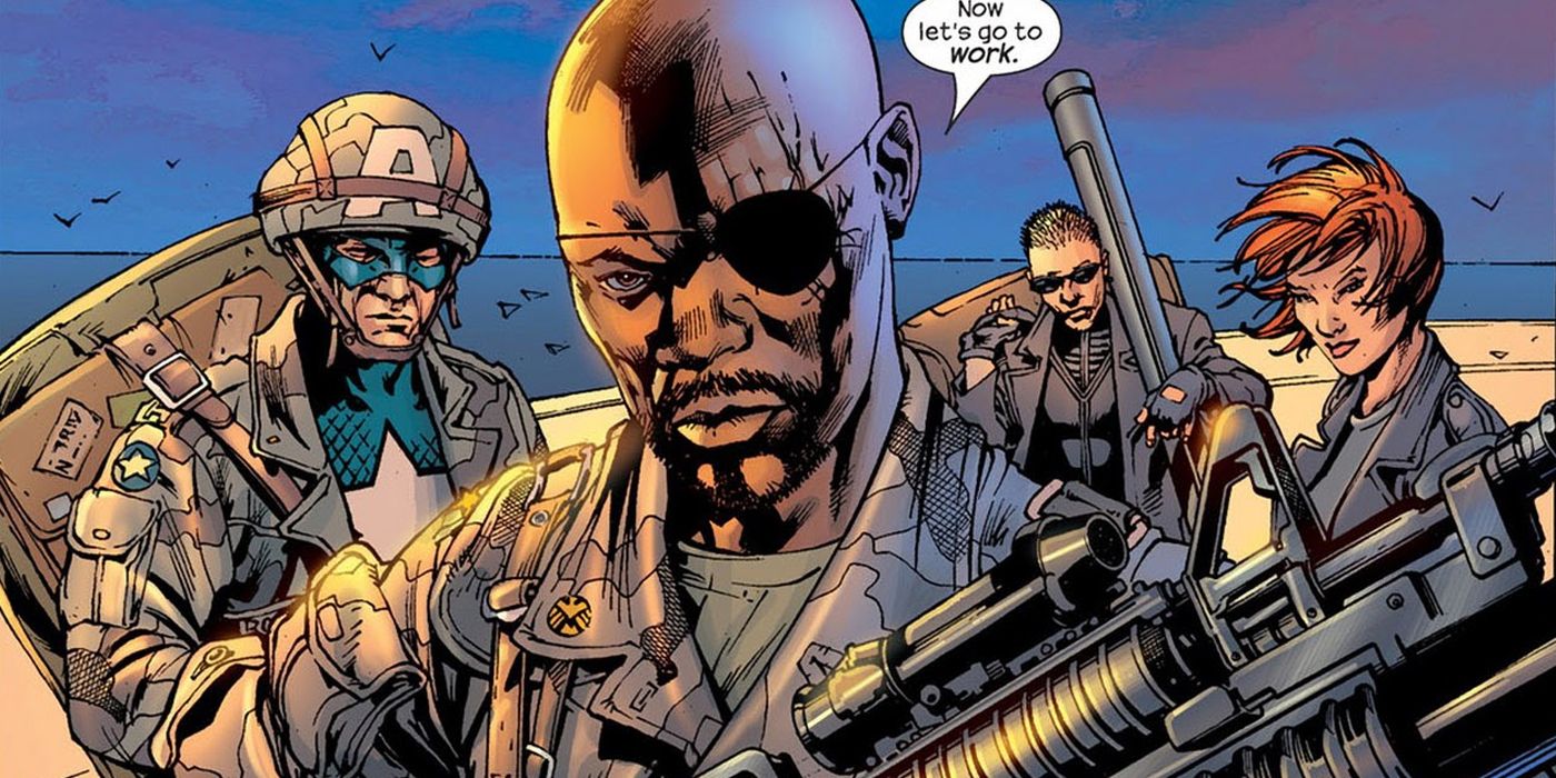 Ultimate Nick Fury holding a gun