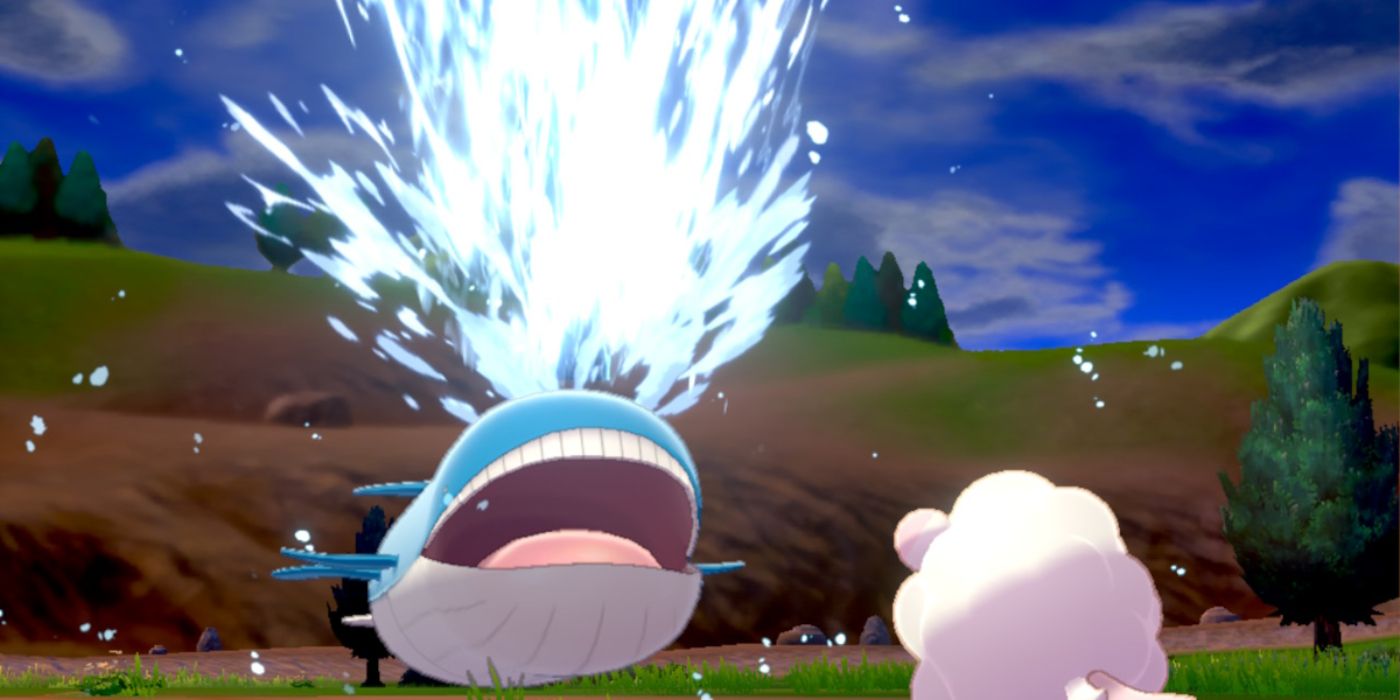 Wailord Using Water Spout Against Swirlix