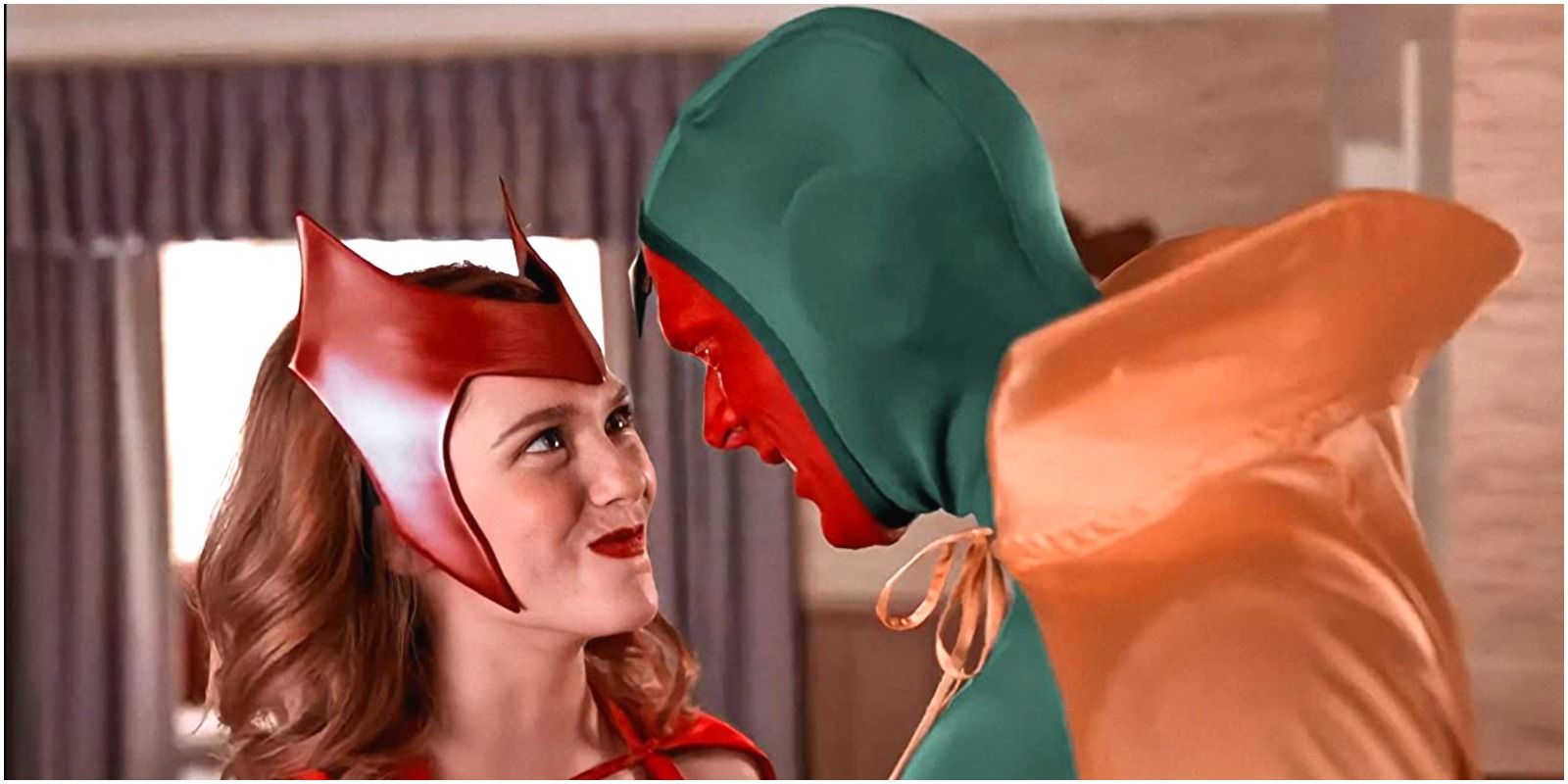 Wanda and Vision dressing up as their comic book counterpart from WandaVision