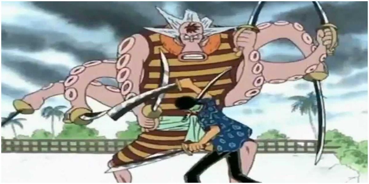 Zoro Vs Hatchan during the Arlong Park Arc in One Piece.