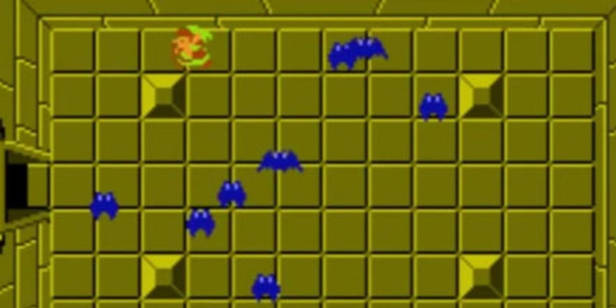 Link avoids bats in a dungeon in The Legend of Zelda for NES