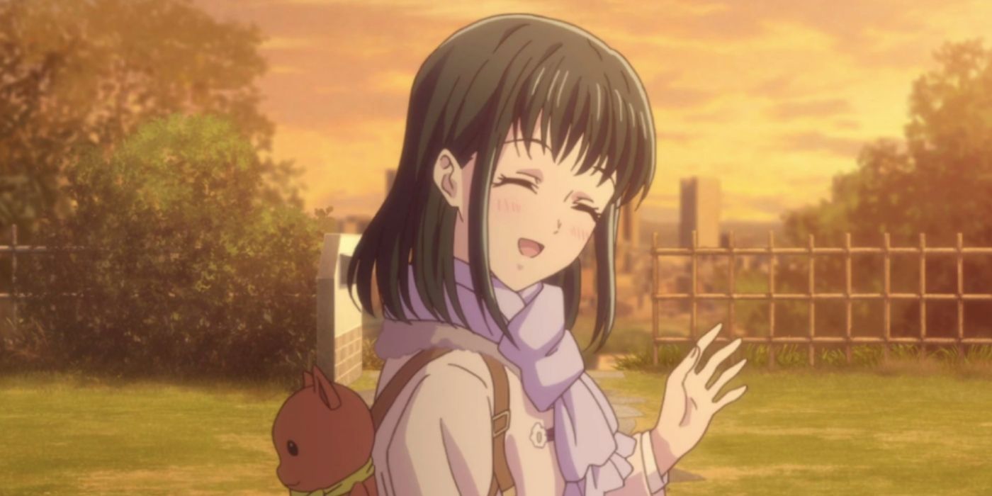 Kagura waves happily in the Fruits Basket.
