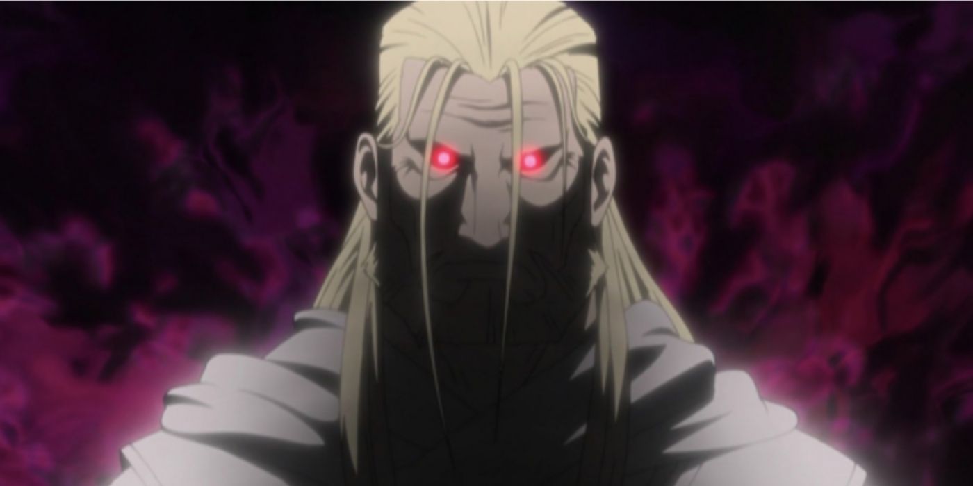 Father from Fullmetal Alchemist with glowing red eyes