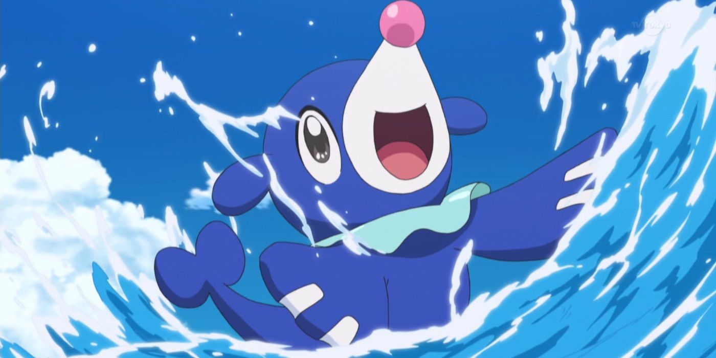 Popplio from Pokemon splashing in water