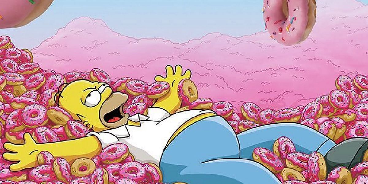 homer simpson lying in donuts