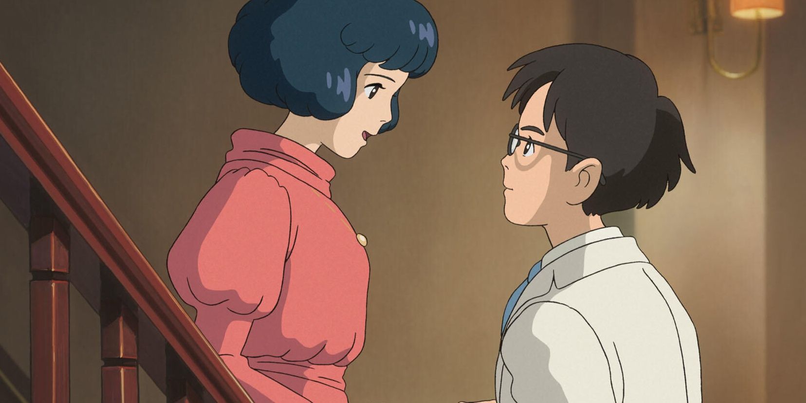 Jiro and Naoko talk on the stairs in The Wind Rises
