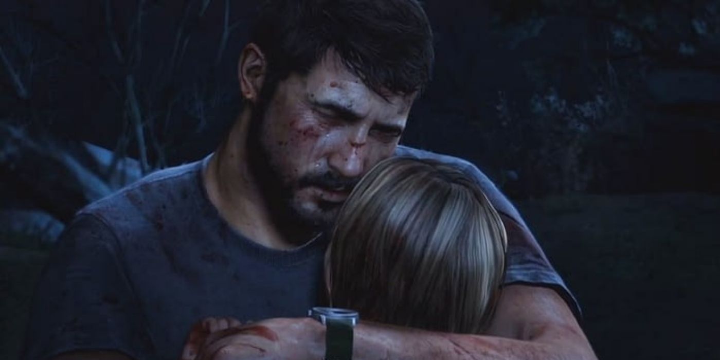 Joel holding his dead daughter's body in The Last of Us