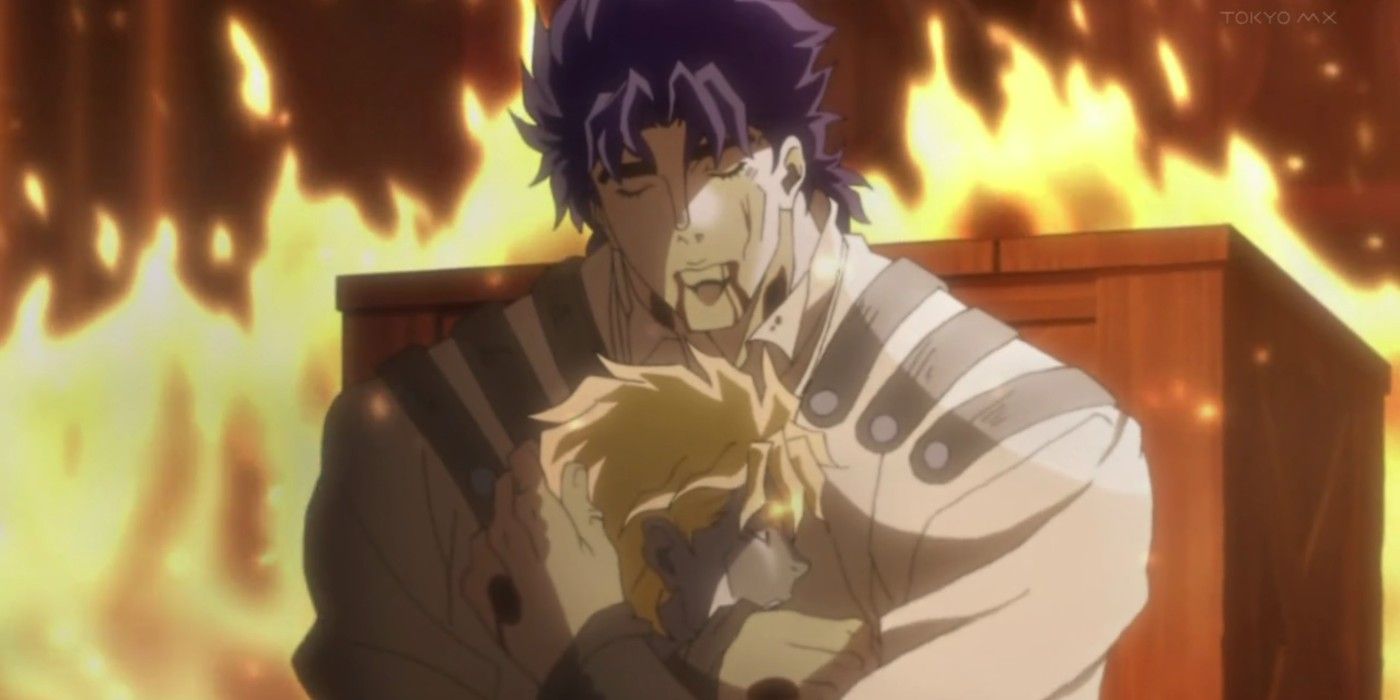 Jonathan Joestar's death in a burning ship, while holding Dio's head in JoJo's Bizarre Adventure.
