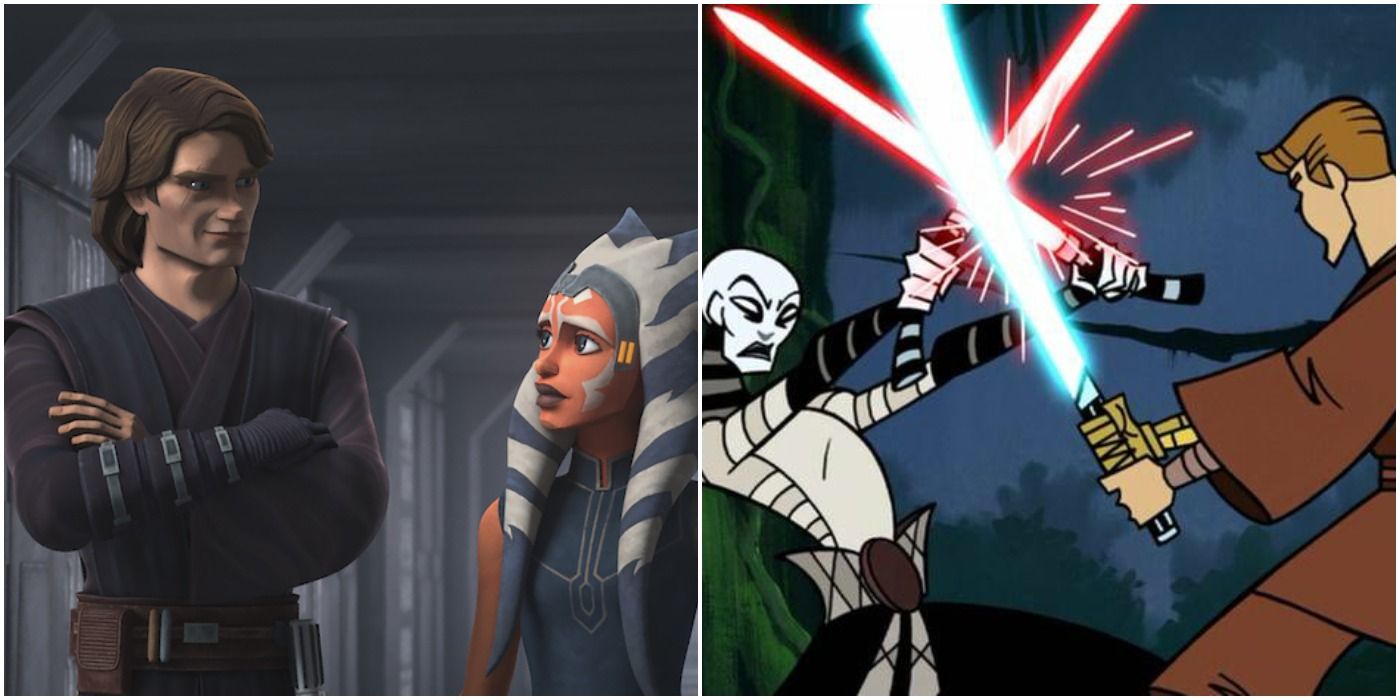 Anakin and Obi-Wan fighting in Clone Wars.