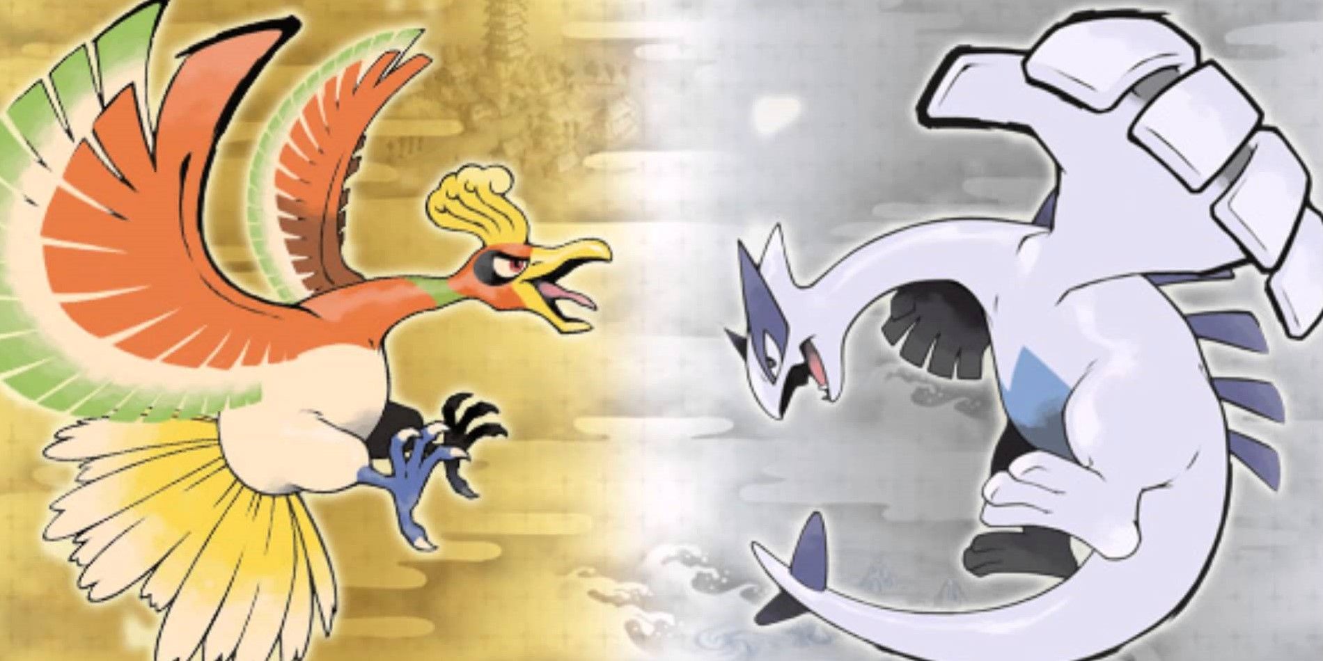 Ho-Oh e Lugia nas principais artes de Pokémon HeartGold e SoulSilver.